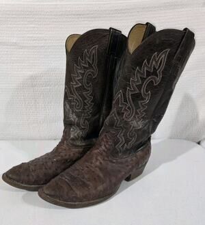 Cavender’s Ostrich Cowboy Boots Mens 10.5D Brown Full Quill Western